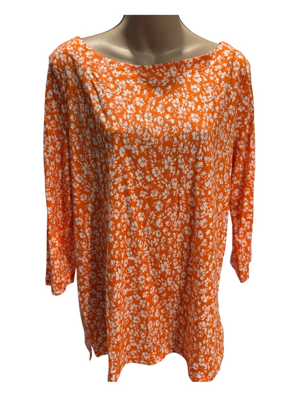 LOFT Orange and white floral cotton casual tee, XL, NWT